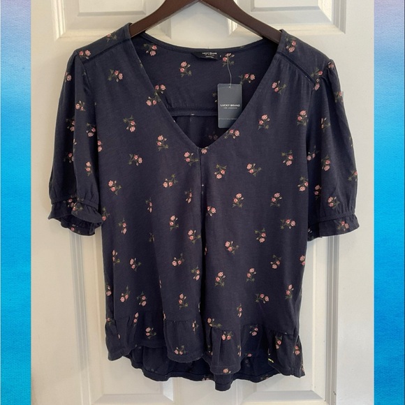 Lucky Brand Tops - Lucky Brand Floral Ruffle Short Sleeve Top - NWT - Small